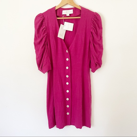 Ellie Mae Studios Fayette dress in magenta with puffy sleeves , size 4 - Picture 4 of 12